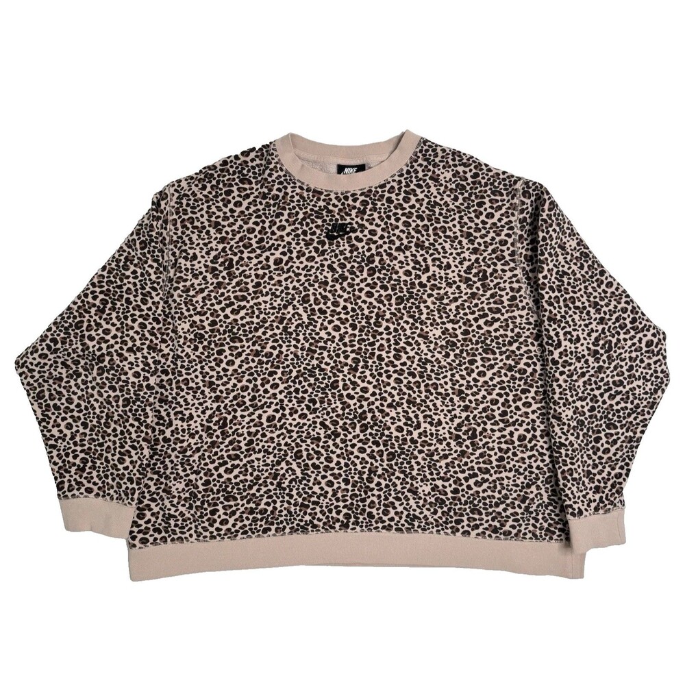 Nike Leopard Print Sweatshirt Womens XL Black Center Swoosh Pullover